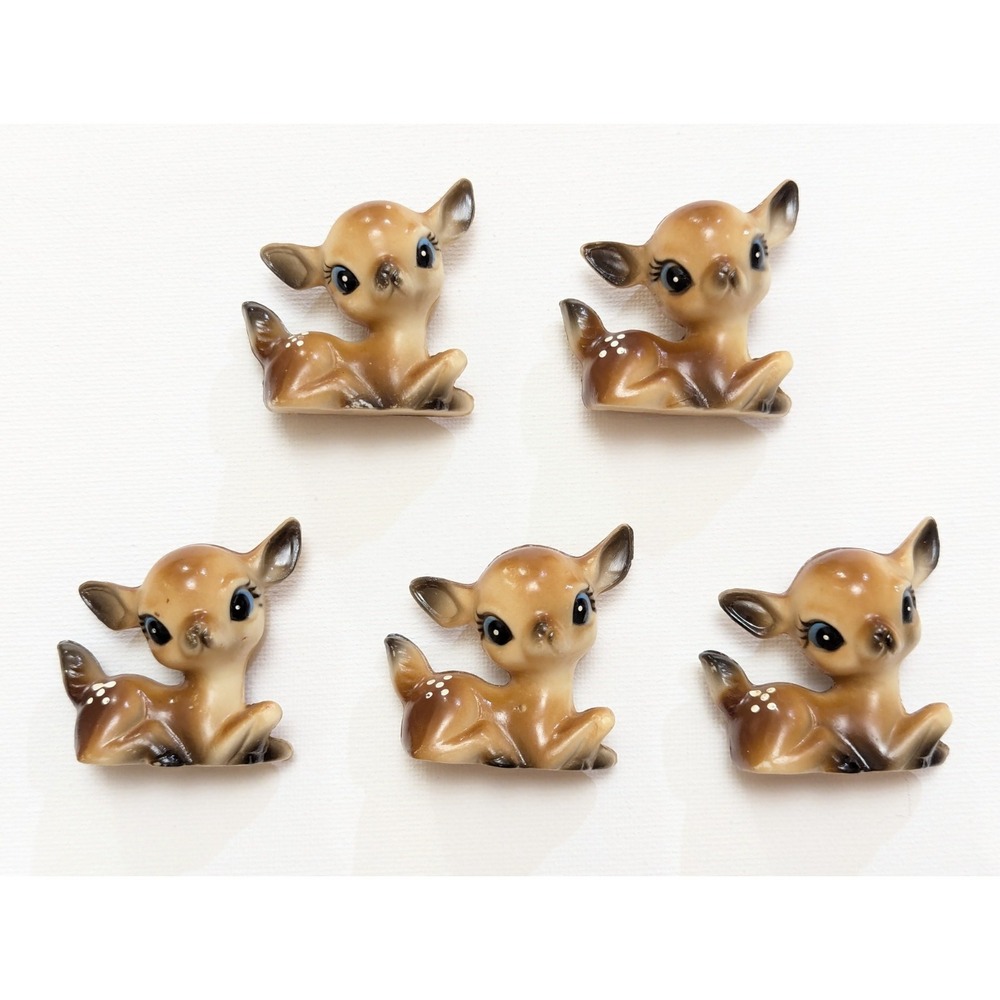 Vtg Mini Hard Plastic Reindeer Fawn 2" Figures MCM Anthropomorphic Eyes Set Of 5